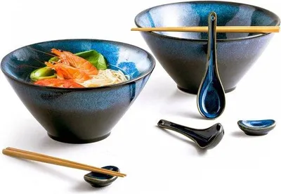 Produktbild von Keramische Ramen Schüssel Blau Mit Essstäbchen