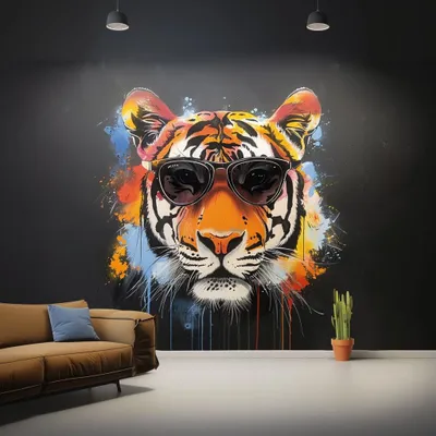 Produktbild von Decords Wandtattoo – Graffiti-Tiger mit Sonnenbrille, 80 cm