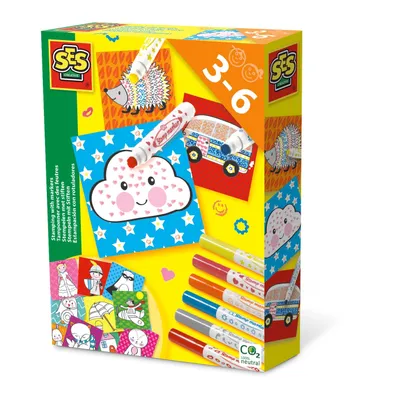 Produktbild von SES Creative 14896 Stempeln mit Stiften - Kreatives Mal- und Stempelset für Kinder, Blau, Grau, Orange, Pink, Rot, Gelb, Rund, Gemusterte Spitze, 3 Jahr(e), 6 Jahr(e), Kind