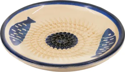 Produktbild von Kaladia Keramik Reibeteller Weiß mit Fischen - zum Zerkleinern von Zutaten - 12cm - spülmaschinenfest