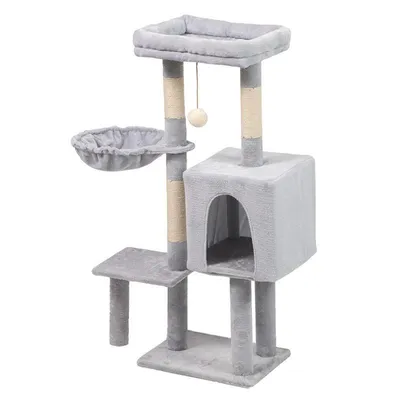 Immagine prodotto di Tiragraffi per Gatti a Più Livelli 108cm, Albero per Gatti con Cuccia e Amaca, Grigio