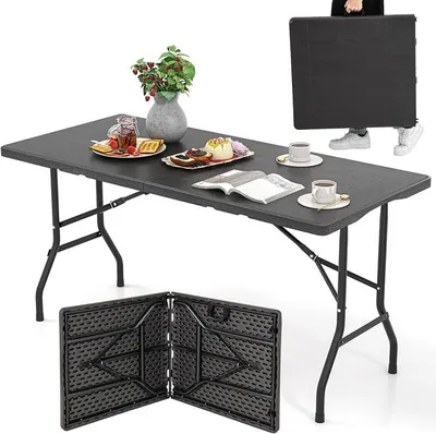 Produktbild von Gartentisch 152x70cm, Campingtisch klappbar, Klapptisch mit HDPE-Tischplatte & Tragegriff, Balkontisch für 4–6 Personen, Buffettisch für Garten, Terrasse und Balkon