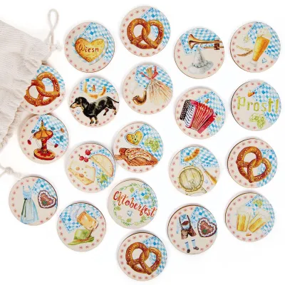Produktbild von 20  Holztaler bayerische Tischdeko Bier Breze 4 cm