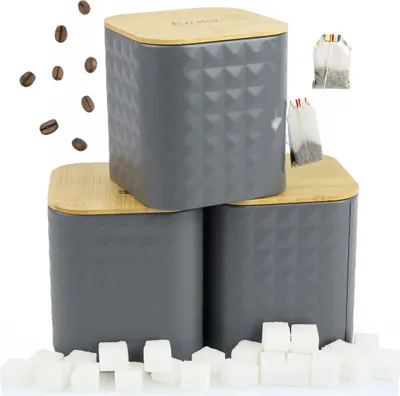 Produktbild von 3er SET Vorratsdose Kaffeebehälter Teebehälter Zuckerbehälter mit Deckel Grau