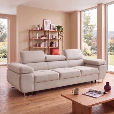 Produktbild von MUFFO 3-Sitzer-Sofa WILD mit Schlaffunktion 127x190 Velours Beige, KI-generiertes Bild