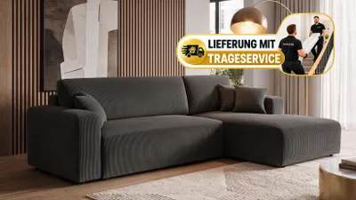 Produktbild von Ecksofa, Schlafsofa, mit Bettkasten 279x187cm CORD (ANTHRAZIT) - RECHTS - PULA