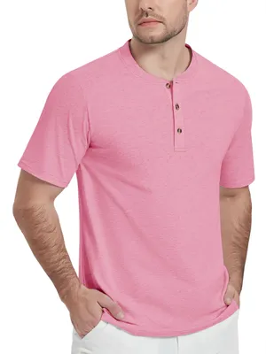 Obrázok produktu pre KEFITEVD Pánske tričko Henley z bavlny, polo bez goliera, ružové, veľkosť S