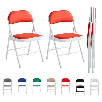 Produktbild von mcc direct Kunstleder Klappstuhl mit Metallrahmen und gepolstertem Sitz, einfach zu falten und aufzubewahren für Zuhause & Büro, 2er Set, Farbe: Rot