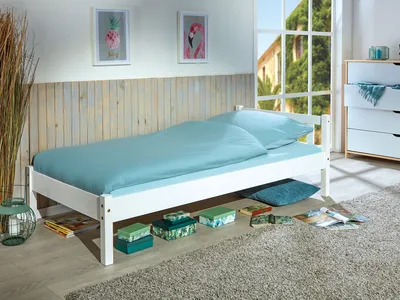 Produktbild von Einzelbett "Vilmar" aus Massivholz in Weiss. Abmessungen (BxHxT) 210x70x98 cm