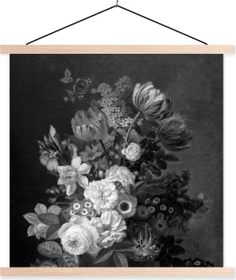 Produktbild von MuchoWow® Textilposter Stilleben mit Blumen - Gemälde von Eelke Jelles Eelkema - schwarz und weiß 60x60 cm mit holzfarbenen Rahmen - Wanddekoration