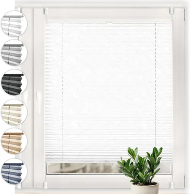 Produktbild von Plissee Crush Klemmfix ohne Bohren 95cm x 120cm Weiß Faltrollo für Tür und Fenster