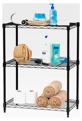 Produktbild von Schwerlastregal aus Metall, 3-stufiges Steckregal, höhenverstellbar, für Küche, Garage, Büro - Schwarz