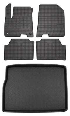 Productafbeelding van Rubberen automatten + kofferbakmat voor Kia Niro vanaf 2016 – 5-delig, zwart, op maat – Wielganizator SolidPRO