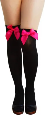 Produktbild von Oblique Unique Overknee Strümpfe Schleifen halterlos y Strumpfhose - schwarz pink