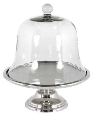 Immagine prodotto di Casa Padrino campana per dolci art déco finitura nichel con coperchio in vetro - alzata per dolci