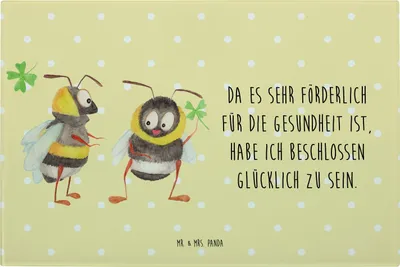 Produktbild von Mr. & Mrs. Panda Hackbrett Hummeln Kleeblatt - Gelb Pastell - Geschenk, schneidbrett, Hummel, Schneidebrett Glas, glücklich sein, Spruch Positiv, Lustige Sprüche, Biene
