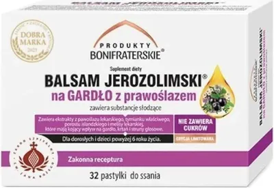 Obrázok produktu pre Jeruzalemský balzam na hrdlo 32 pastiliek bez cukru s chrenom