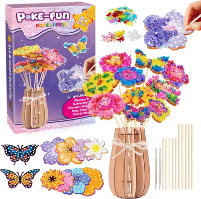 Produktbild von DIY Blumen Set für Kinder, 800 Stoffquadrate, Holzvase, Schaumblumen, zum Basteln