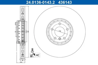 Produktbild von ATE Bremsscheibe Vorne Links für BMW X5 (E70) 385,0mm 24.0136-0143.2