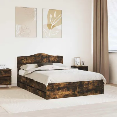 Image de Maison Exclusive - Cadre de lit en chêne fumé, dimensions 160 x 200 cm, bois d'ingénierie