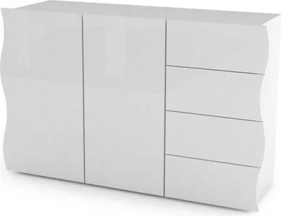 Produktbild von Kommode Romolo, Küchen-Sideboard mit 2 Türen und 4 Schubladen, Wohnzimmer-Buffet, 100 %  Italy, cm 124x40h81, glänzend weiß