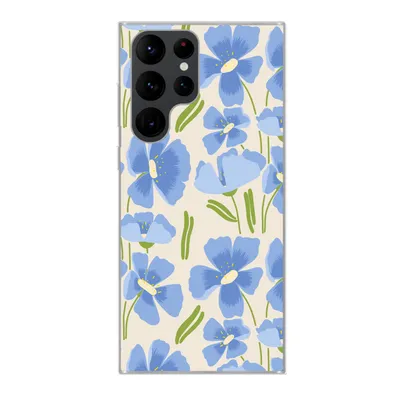 Produktbild von MuchoWow® Handyhülle Schutzhülle Hülle für Samsung Galaxy S22 Ultra Blume - Blau - Muster Silikon Softcase Handy Hülle - Abbildung