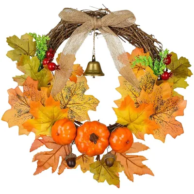 Herbstkranz 30 cm Kunstkranz mit Ahornblättern und Kürbissen