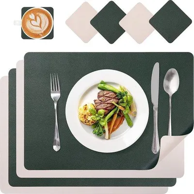 Produktbild von Hitzebeständige Placemats aus Kunstleder, grün, rechteckig, 4er-Set