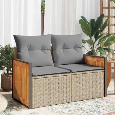 Produktbild von Design Gartensofa mit Kissen 2-Sitzer Beige Poly Rattan, Gartensofas 2024