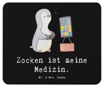 Produktbild von Mr. & Mrs. Panda Mouse Pad Pinguin Zocken - Schwarz - Geschenk, Videospiele, Gaming, pc mausunterlage, Videogames, Mousepad, Mauspad, mousematte