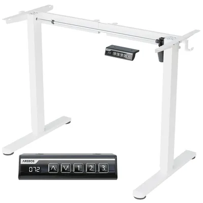 Produktbild von AREBOS Schreibtischgestell elektrisch höhenverstellbar Einzelmotor 70 kg 70,5–116,5 cm LCD Memory Kollisionsschutz Weiß Homeoffice