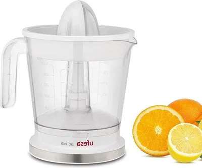 Image de Presse-agrumes électrique - Récipient à jus de 1 litre - 40 W - Filtre en acier inoxydable - Lavable au lave-vaisselle - Blanc/Rouge - Sans BPA