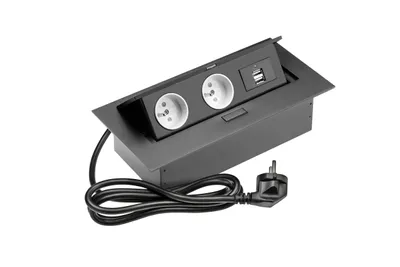 Obrázok produktu pre GTV AE-PBU2GU-20 Stolné zásuvky, 2x zásuvka, 2xUSB, napájací kábel, čierna