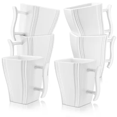 Image de MALACASA, série Flora, tasses en porcelaine avec anse, lot de 6 tasses à café, lot de tasses carrées 220 ml