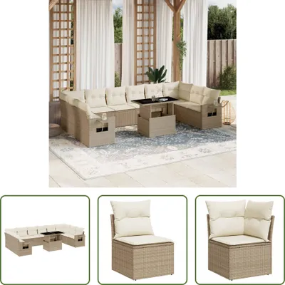 Produktbild von The Living Store 11-tlg. Garten-Sofagarnitur mit Kissen Beige Poly Rattan