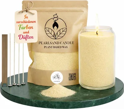 Produktbild von Kerzensand mit Duft 450g Wachsgranulat DIY Kerzen ohne Schmelzen Dochte inkl., Farbe:Jasmin