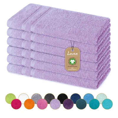 Produktbild von Lavea® 6er Set Gästehandtücher 30x50 cm, weich, saugstark, 100% Baumwolle, Frottierserie Bali, waschbar 60°C, trocknergeeignet - Flieder