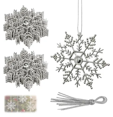 Glitzer-Schneeflocken, 10 cm, 12 Stück, Weihnachtsdekoration, klar