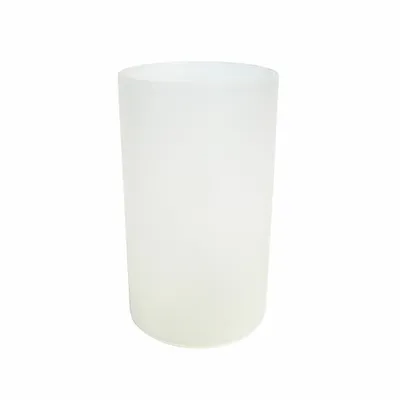 A frosted glass cylinder is shown against a white background.