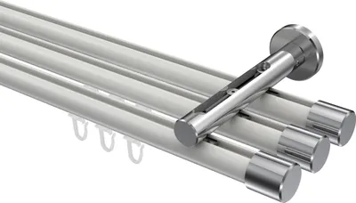 Produktbild von Interdeco Innenlaufstange / Gardinenstange mit Innenlauf Weiß / Chrom, Typ Siteno Santo (Kappe), 20 mm Ø 3-läufig, 360 cm