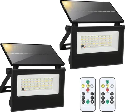 Immagine prodotto di Set di 6 lampade solari da esterno con sensore di movimento a radar, lampade LED solari IP65 con telecomando, luce bianco caldo/bianco freddo, illuminazione a 270°, ideali per giardino, terrazza, garage e vialetto