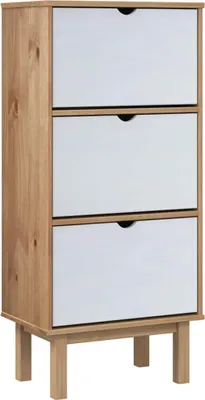 Produktbild von vidaXL Schuhschrank OTTA mit 3 Schubladen Braun&Weiß Massivholz Kiefer