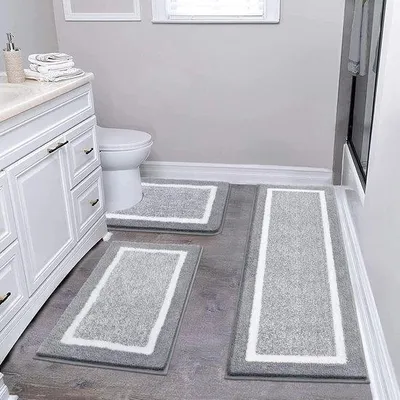 Immagine prodotto di Set di tappetini da bagno morbidi e antiscivolo, lavabili in lavatrice, 3 pezzi, grigio chiaro, morbidi