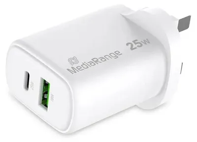 Immagine prodotto di MediaRange MRMA112-UK MediaRange Ladegerät 25W 2-Port 1x USB-A/1x USB-C UK, weiß