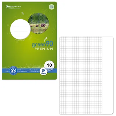Produktbild von STAUFEN Green Schulheft Lin10 A5 16 Blatt 90g/qm 5mm kariert mit Rand