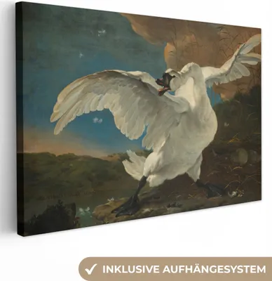 Produktbild von MuchoWow® - Leinwandbilder - Der bedrohte Schwan - Gemälde von Jan Asselijn, Wandbild, Wanddeko Bilder Wohnzimmer, 120x80cm