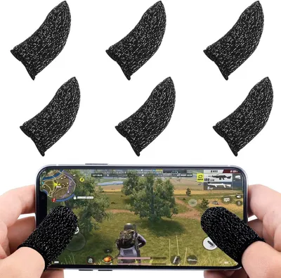 Produktbild von PUBG Mobile Game Finger Sleeve [6er Pack], Touch Screen Fingerhülse Atmungsaktiv Anti-Sweat-empfindliche Ziel- und Zieltasten für Überlebensregeln/Knives Out für Android & IOS - Schwarz