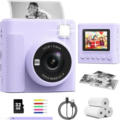 Produktbild von Kinderkamera Sofortbildkamera, 2,4 Zoll Sofortbildkamera mit 32G Karte und Fotopapier Drucken, 1080P HD , Geschenke für Jungen und Mädchen 3-12 Jahre