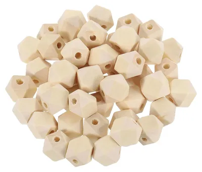 Geometrische Holzkugeln, 50 Stück, 14 mm, sechseckig, natur, für Schmuck