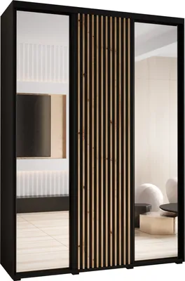 Produktbild von MEBLE KRYSPOL Lanko 2 Schrank mit 3 Schiebetüren  - 235,2x180x45 cm - Schwarz Schwarz Artisan